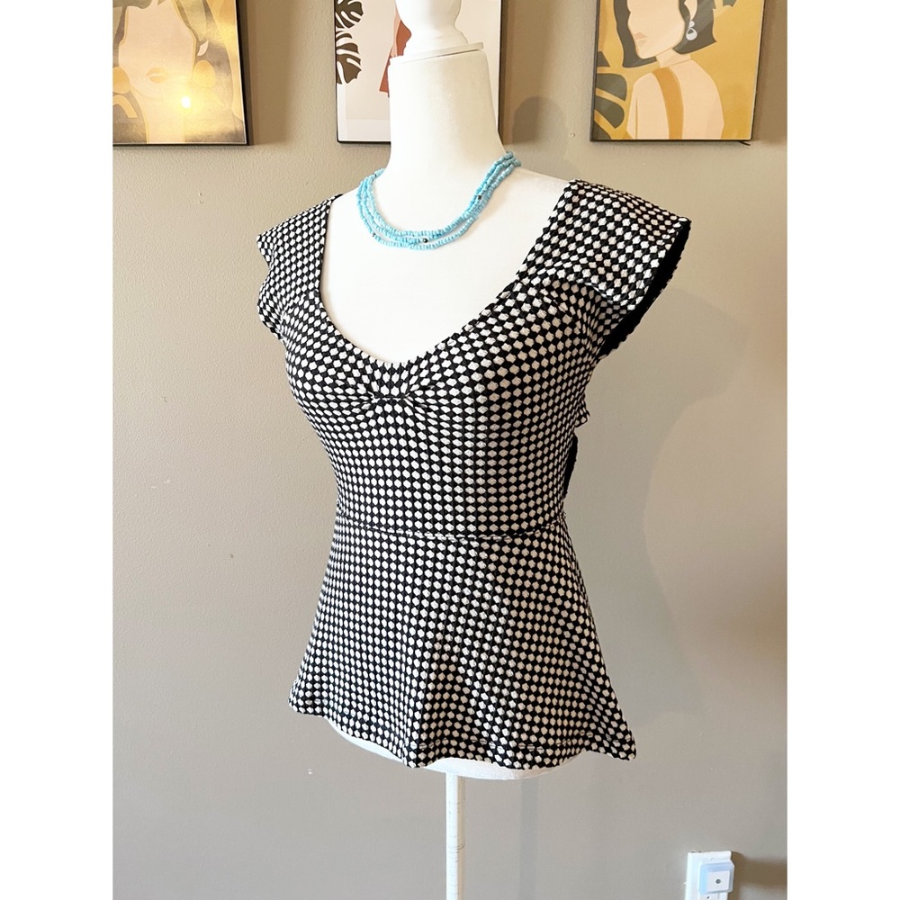 Anthropologie Deletta Textured Short Sleeve Criss Cross Peplum Blouse